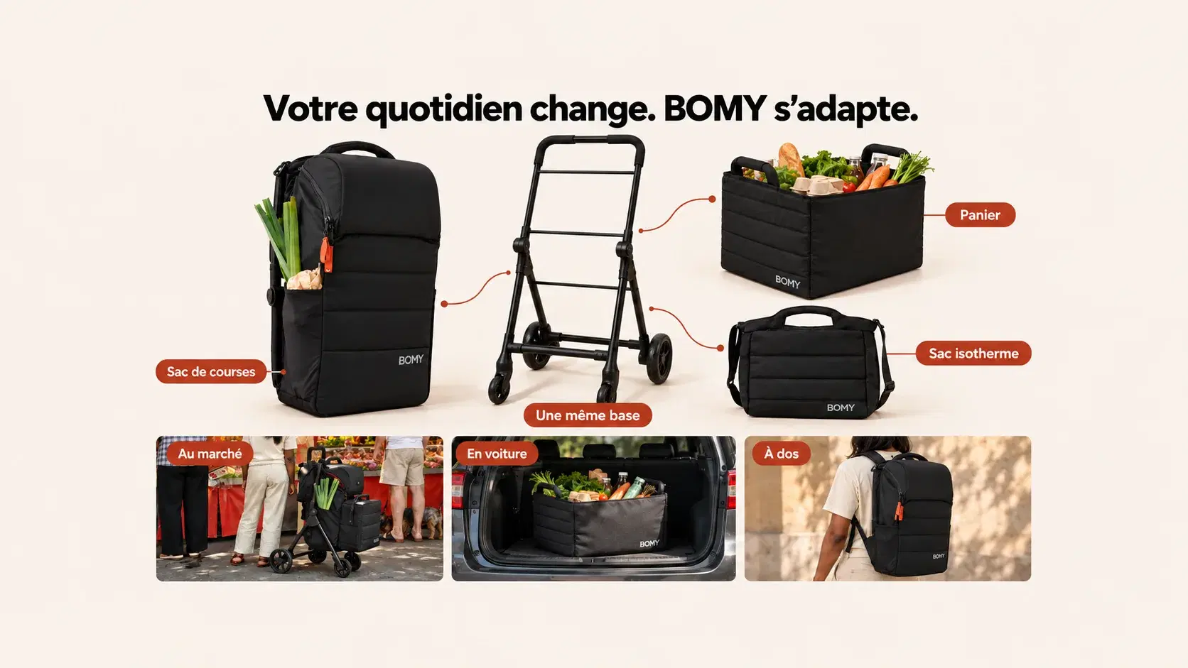 Chariot de courses modulable : un même système pour plusieurs usages